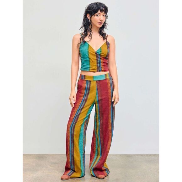 CIDER STRIPED ELASTIC WAIST WIDE LEG TROUSERS SZ M - Picture 2 of 14